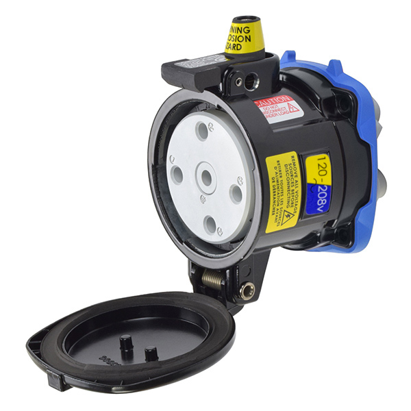 36-64237-C-K16-180-HAZ - DS100C RECEPTACLE METAL BLACK SIZE 4 TYPE 4X 3P+N+G 100A 120/208 VAC 60 Hz NO AUX 180 DEGREE OPENING LID
